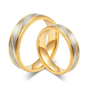 Titanium Stainless Steel Couple Rings Two-Tone Gold Silver Diagonal Stripes Minimalist Fashion Jewelry For Men Women