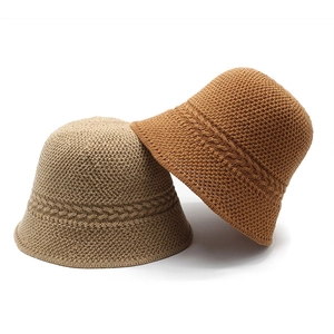 Damen Fischerhut Aus Baumwollstrick Sonnenschutz Atmungsaktiv Outdoor Reisen Retro Zopfmuster Glockenhut