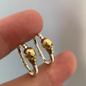 Punk Hip Hop Copper Skull Hoop Earrings For Women Men Gold Silver Two Tone Gothic Skull Drop Dangle Fashion Jewelry