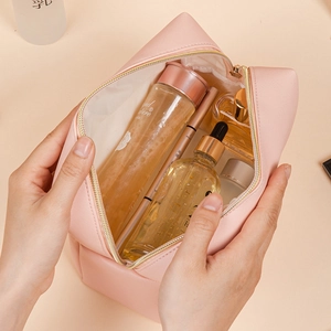 Portable Cosmetic Bag PU Leather Waterproof Travel Toiletry Organizer Square Pouch With Gold Zipper For Women Men