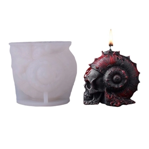 DIY skull ammonite silicone mold with creative black and red gothic candle result