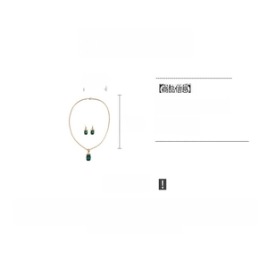 Dettagli set gioielli con ciondolo quadrato verde e collana lunga 50 cm lusso
