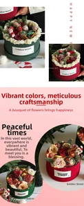 Detailed view of luxury Christmas flower gift boxes with roses, pine cones and berries