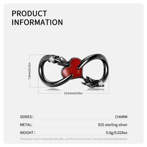 925 sterling silver infinity heart charm bead with cupid arrow design for DIY bracelets