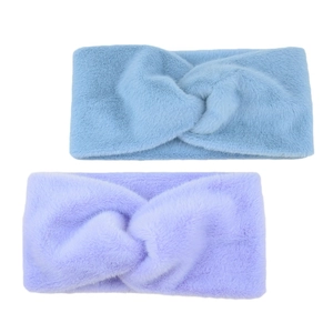 Fasce per capelli incrociate in morbido peluche nei colori azzurro e viola