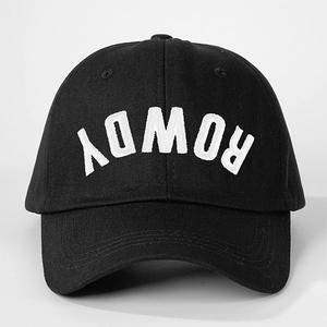 Retro color-block baseball cap in black with white upside-down ROWDY embroidery