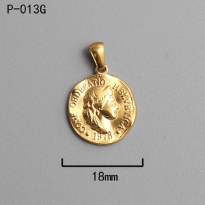 Macro shot of 18mm gold titanium steel Roman coin pendant with 18k plating detail