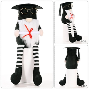 Three-way view of graduation gnome featuring doctoral hat, glasses, and diploma detail