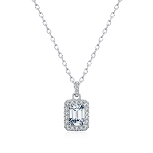 French vintage S925 silver emerald cut 1 carat moissanite pendant necklace on white base