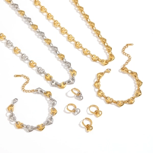 18k gold plated heart chain jewelry set including necklace, bracelet and earrings