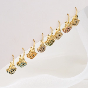 Evil Eye Creolen Kupfer Vergoldet Micro Pave Zirkonia Retro Zierlicher Modeschmuck Für Damen