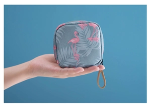 Petite trousse de maquillage à motif flamant rose avec tissu imperméable et anse