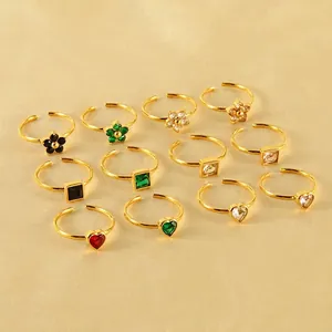 Adjustable stainless steel ring set with colorful floral and heart shaped charms