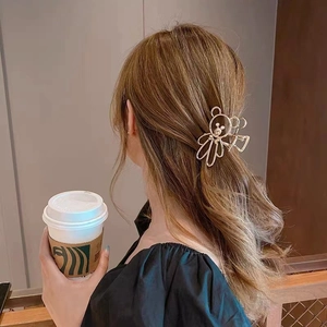 Elegant gold metal bear hair claw clip for women's minimalist half-up hairstyle