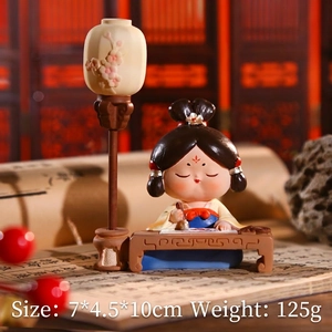 Lampe de bureau figurine dame dynastie Tang avec cithare ancienne et lueur chaude