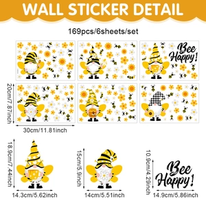 Set of 169 bee gnome wall decals including flowers and Bee Happy slogans for party decor