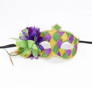 Mardi Gras Masquerade Mask With Feathers Flowers Sequins Glitter For Carnival Party Cosplay Costume Accessory