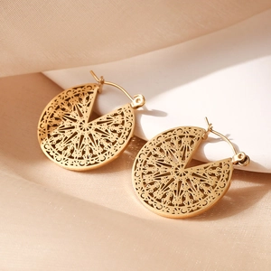 Orecchini A Cerchio Tondi Traforati In Acciaio Inossidabile Placcato Oro Boemo Geometrico Stile Vintage Per Donne