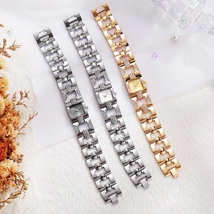 Elegant square dial ladies watches with rhinestone metal bracelets in gold and silver