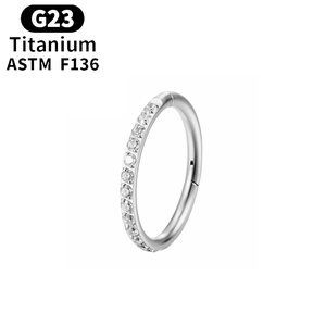 G23 Titanium ASTM F136 seamless nose ring with small clear sparkling diamonds in silver
