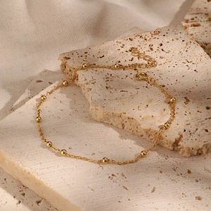 Minimalist 925 sterling silver gold beaded chain bracelet with adjustable link