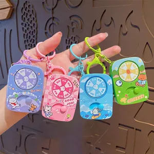 Macaron color cartoon sports spin keychain with rotatable dial and carabiner clip