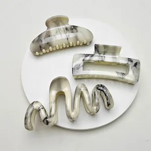 Large Acetate Hair Claw Clips Marble Pattern Water Transfer Print Nonslip Strong Hold Shark Jaw Hairpin Minimalist Elegant Hair Accessories For Women