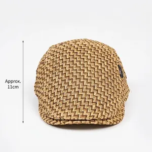 Straw ivy cap for men featuring breathable zig-zag woven texture and deep crown