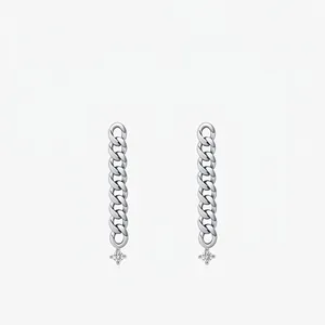Moissanite Kubanische Gliederkette Hängeohrringe 925 Sterlingsilber Rundschliff Minimalistischer Cooler Stil Damen Schmuck