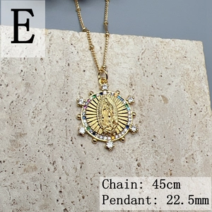 Virgin of Guadalupe gold pendant with multi-color zircon stones and size measurements