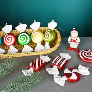 Festive 18cm painted Christmas candy hanging ornaments in vibrant red and gold