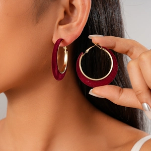 Retro Geometric Hoop Earrings Flocking Velvet 18K Gold Plated Alloy Women With 925 Sterling Silver Earring Post