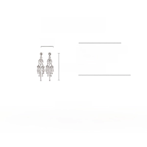 Detailed size chart for long silver tassel earrings with crystals and vintage floral design