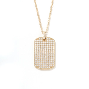 Chic gold-plated dog tag pendant necklace with shimmering full rhinestone pavé setting