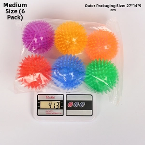 Medium size 6-pack colorful TPR pet sensory balls with packaging dimensions 27x14x9cm
