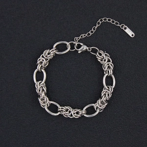 Silver stainless steel Byzantine chain bracelet with K18 engraved tag and lobster clasp