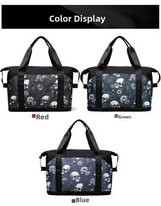 Borsa sportiva con stampa teschio e fiori nei colori rosso, verde e blu, grande capacità