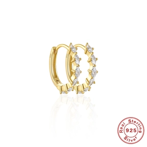 Minimalist S925 sterling silver gold hoop earrings with marquise zircon stones