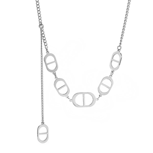 Chic silver titanium steel necklace featuring CD link design and adjustable chain extension