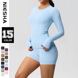 Ensemble de Yoga pour Femmes Sans Couture Haut Et Bas Manches Longues Shorts Gym Entraînement Tenues Sportswear Fitness Costumes Activewear Côtelé
