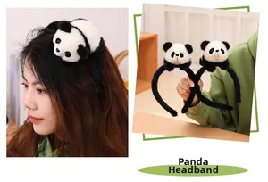 Plush panda headband featuring a cute 3D panda doll design for kids and women hair decor
