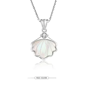 Shell Necklace For Women 925 Sterling Silver With White Mother Of Artificial Pearl And Cubic Zirconia Clavicle Chain Minimalist Jewelry