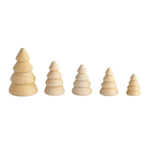 5-piece set of conical wooden Christmas tree desktop ornaments with natural grain