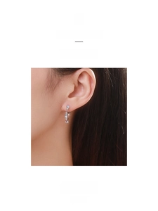 Detailed close-up of S925 silver earrings with vertical multi-colored zircon stones