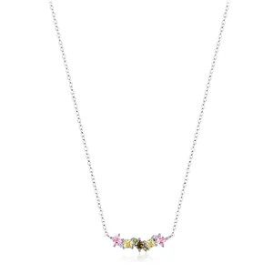 925 Sterling Silver Clavicle Necklace For Women Colorful Geometric Zircon Pendant Elegant Sweet Style Jewelry Gift