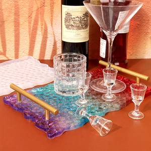 DIY crystal resin tray mold set with golden handles and purple-blue gradient texture