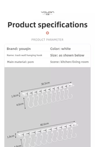 Detail of 30.5cm and 40.6cm white POM sliding cabinet hooks with dimension specifications