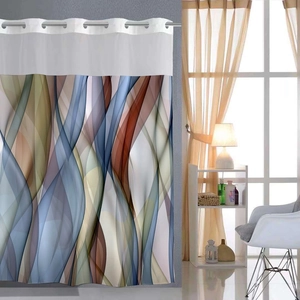 Waterproof Polyester Shower Curtain With Detachable Liner Mesh Top Window Marble Abstract Pattern Hookless Design