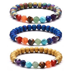7 Chakra Naturstein Heilarmband 8mm Matte Perlen Facettierte Energie Yoga Meditation Schmuck Geschenk Damen Herren
