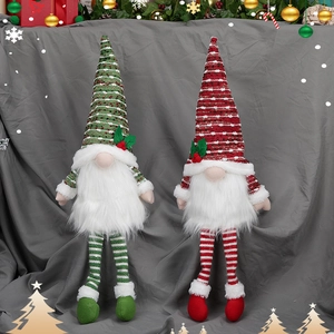 Christmas gnome dolls with long striped legs and pointed hats for festive home decor